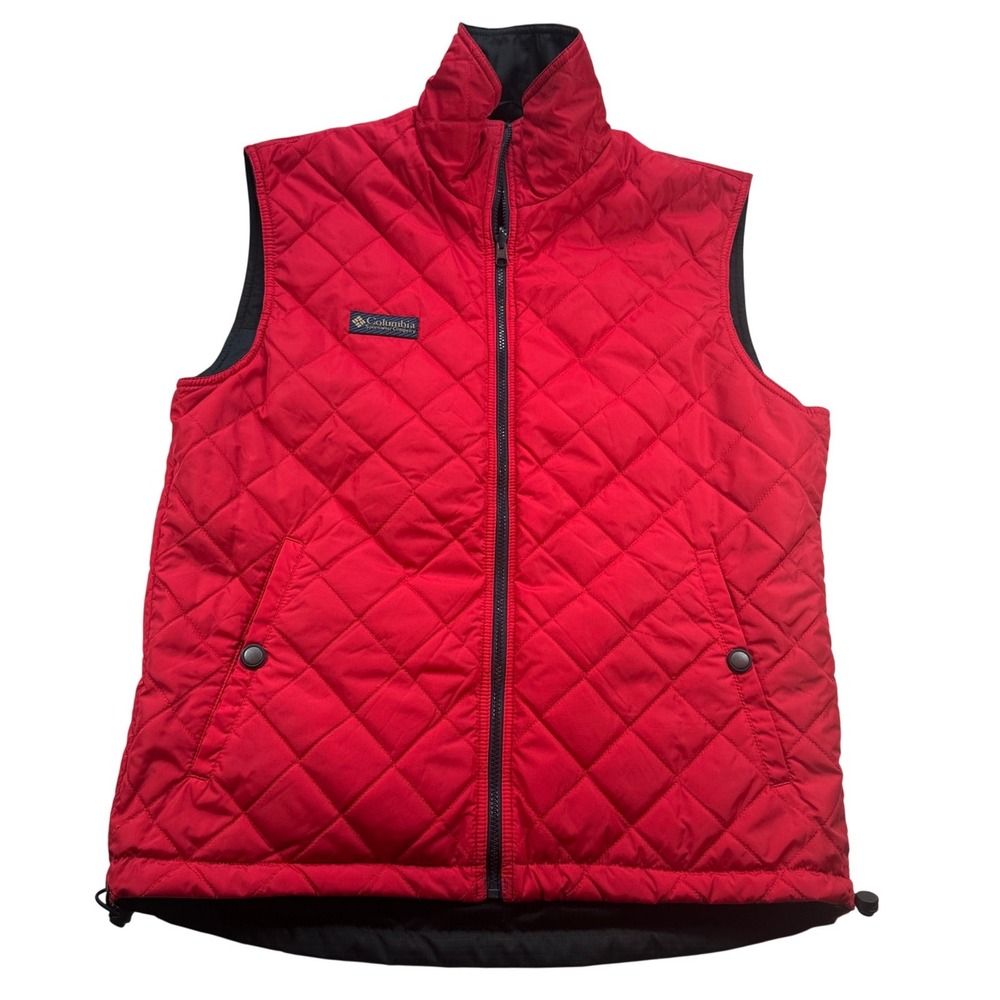 Columbia Quilted Puffer Vest Reversible Red Black FullZip Microtex Vintage Men M